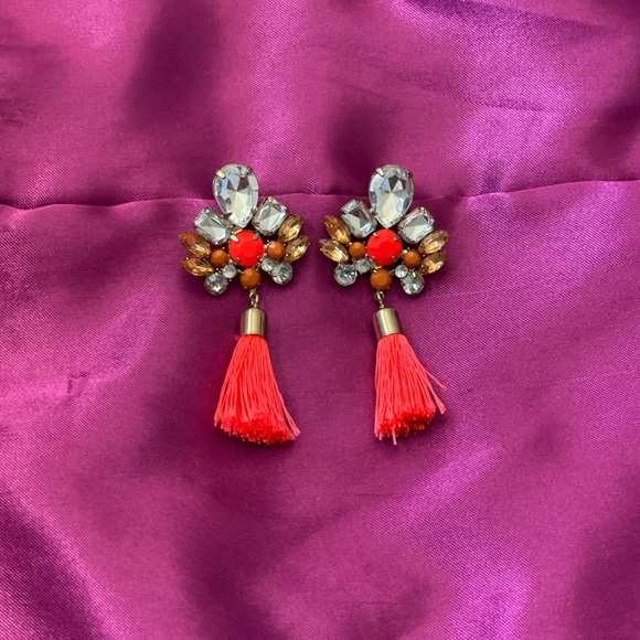 Neon Peach/Orange earrings with crystals.Nwot! - Picture 6 of 6